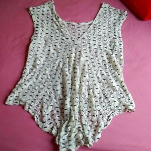 White and black dotted lacy see through blouse